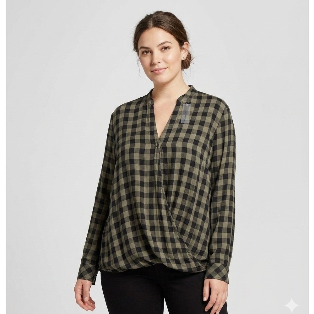 Cloth & Stone Women's Plaid V-Neck Long Sleeve Blouse Size M